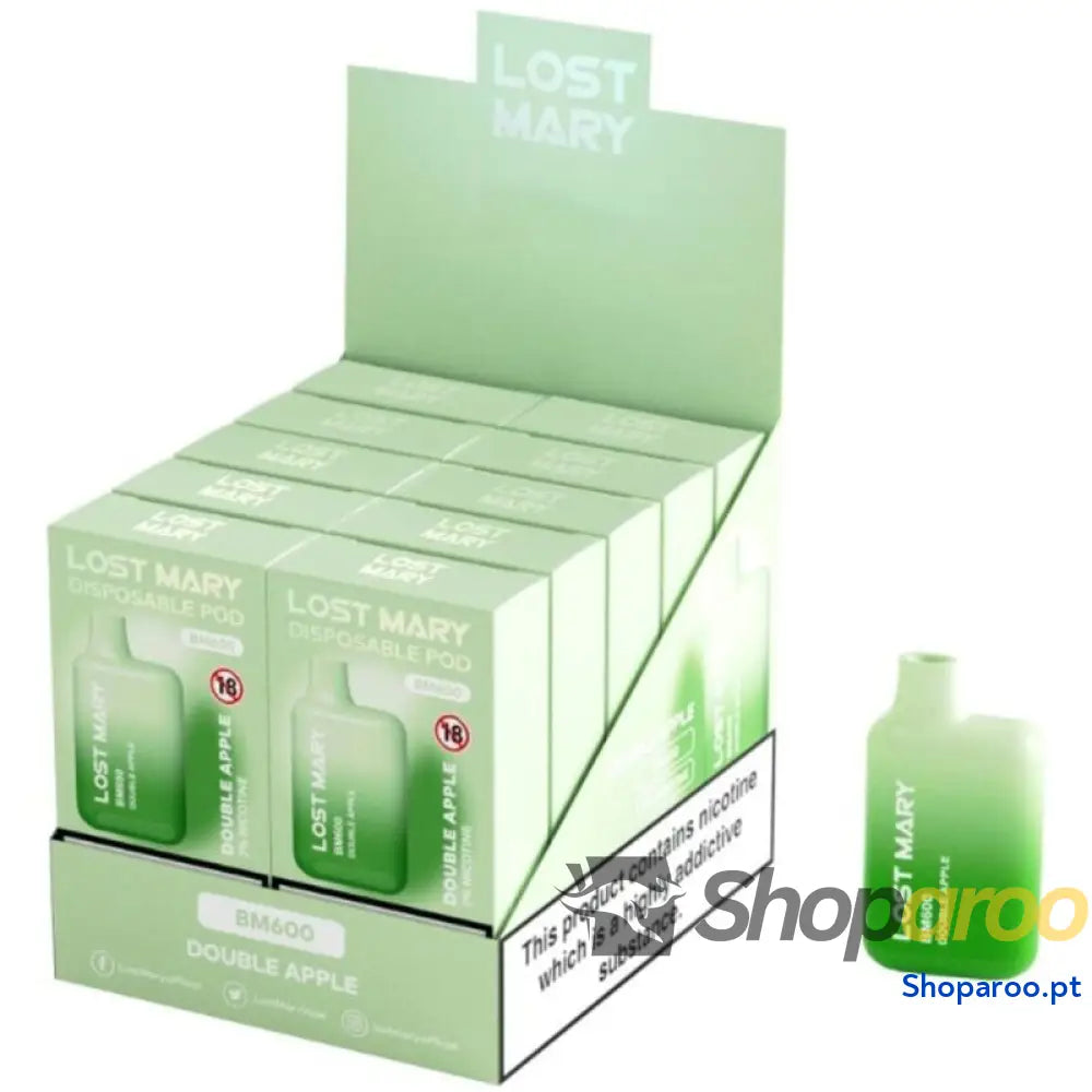 LOST MARY - (EXPOSITOR PROFESSIONAL PACK -10 UNIDADES) BM600 NICOTINE VAPER 2% DESCARTÁVEL DUPLO APPLE