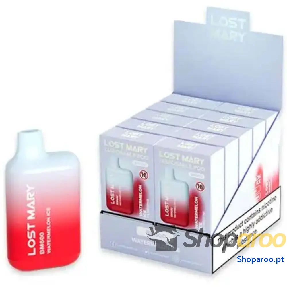 LOST MARY - (EXPOSITOR PROFESSIONAL PACK -10 UNIDADES) BM600 NICOTINE VAPER 2% DESCARTÁVEL WATERMELON ICE