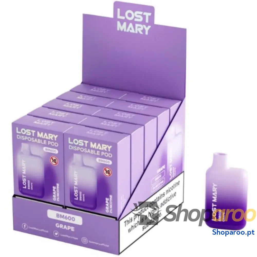 LOST MARY - (EXPOSITOR PROFESSIONAL PACK -10 UNIDADES) BM600 NICOTINE VAPER 2% UVA DESCARTÁVEL