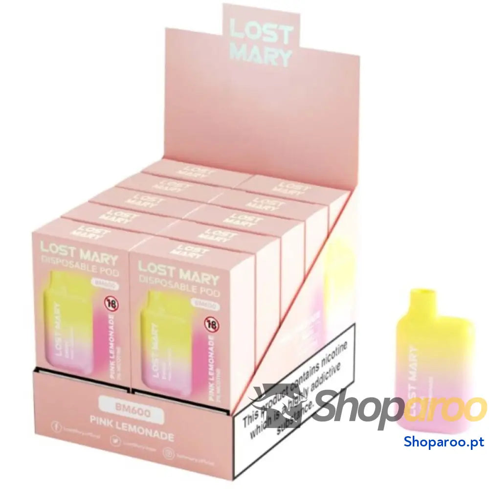 LOST MARY - (EXPOSITOR PROFESSIONAL PACK -10 UNIDADES) BM600 NICOTINE VAPER 2% DESCARTÁVEL PINK LIMONADE