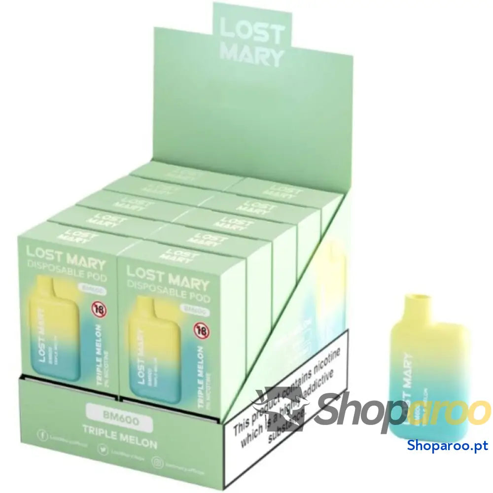 LOST MARY - (EXPOSITOR PROFESSIONAL PACK -10 UNIDADES) BM600 NICOTINE VAPER 2% DESCARTÁVEL TRIPLE MELÃO