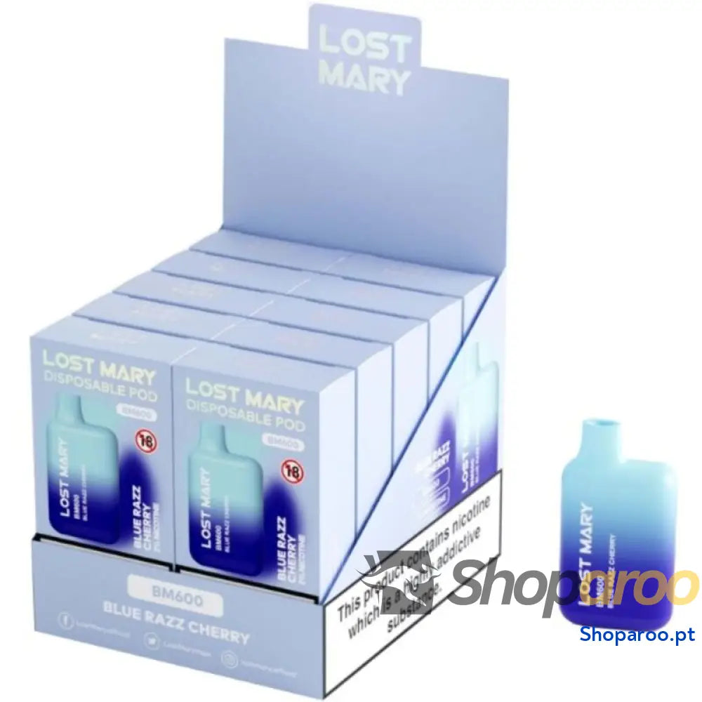 LOST MARY - (EXPOSITOR PROFESSIONAL PACK -10 UNIDADES) BM600 NICOTINE VAPER 2% DESCARTÁVEL AZUL RAZZ CHERRY