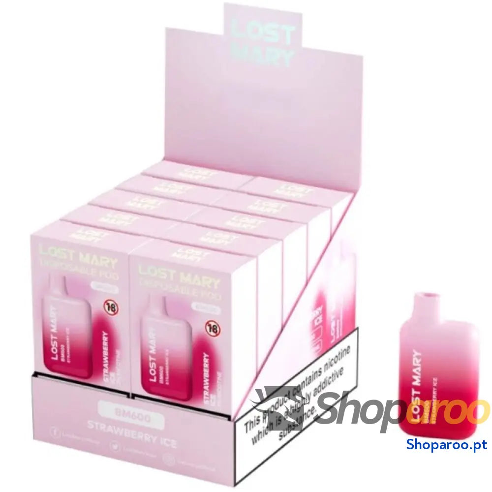 LOST MARY - (EXPOSITOR PROFESSIONAL PACK -10 UNIDADES) BM600 NICOTINE VAPER 2% DESCARTÁVEL MORANGO ICE