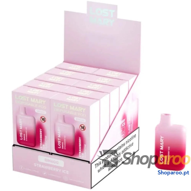 LOST MARY (EXPOSITOR PROFESSIONAL PACK 10 UNIDADES) BM600 NICOTINE VAPER 2% DESCARTÁVEL MORANGO ICE