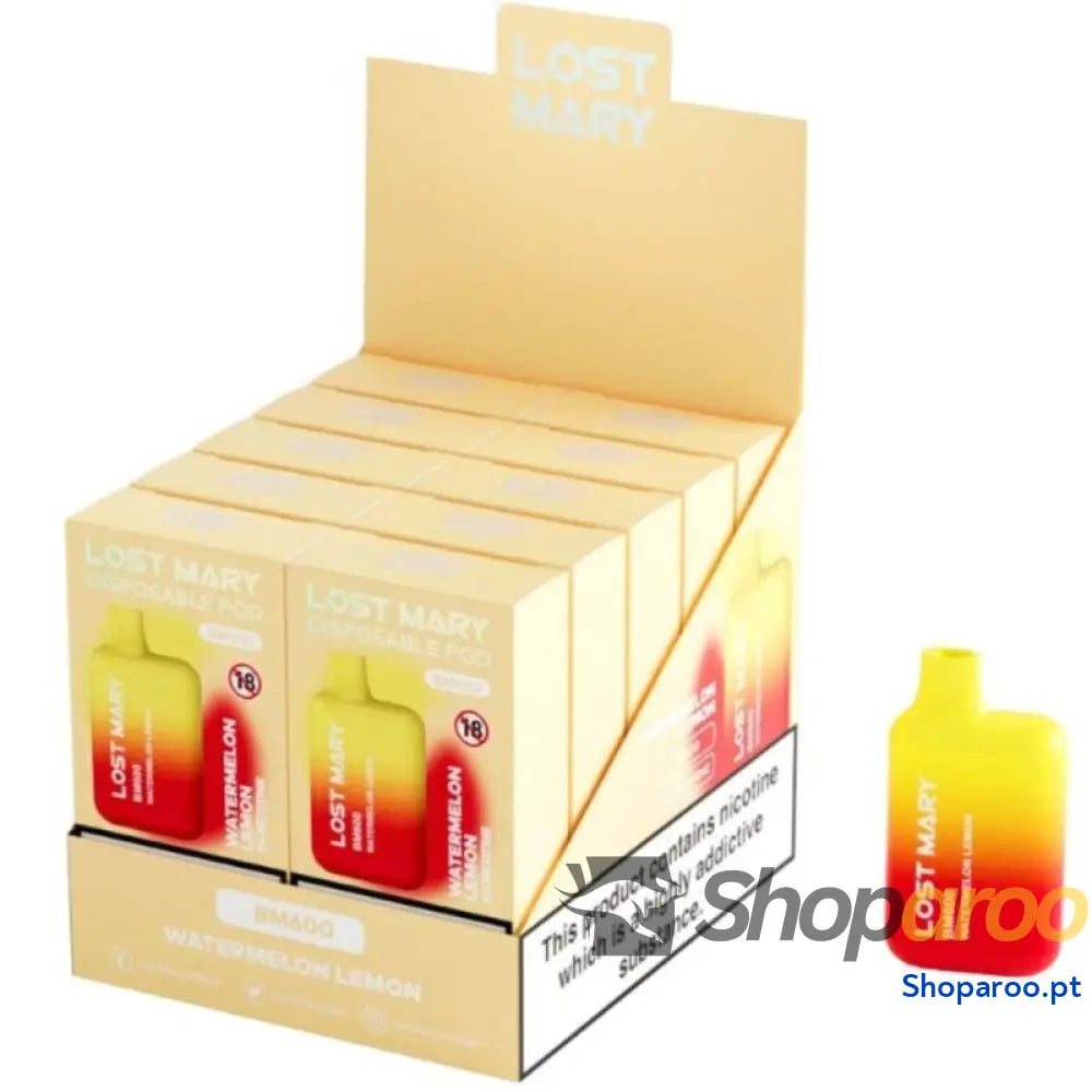 LOST MARY - (EXPOSITOR PROFESSIONAL PACK -10 UNIDADES) BM600 NICOTINE VAPER 2% DESCARTÁVEL MELANCIA LIMÃO