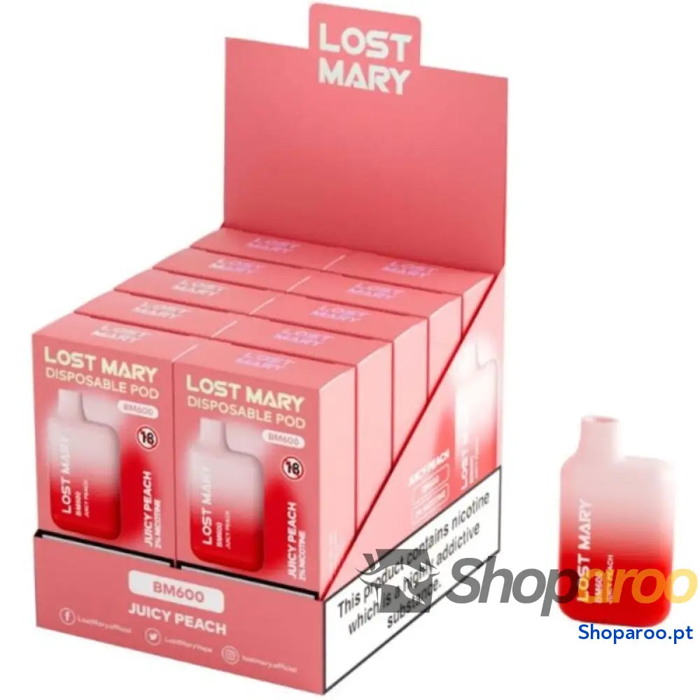LOST MARY (EXPOSITOR PROFESSIONAL PACK 10 UNIDADES) BM600 NICOTINE VAPER 2% DESCARTÁVEL JUICY PEACH