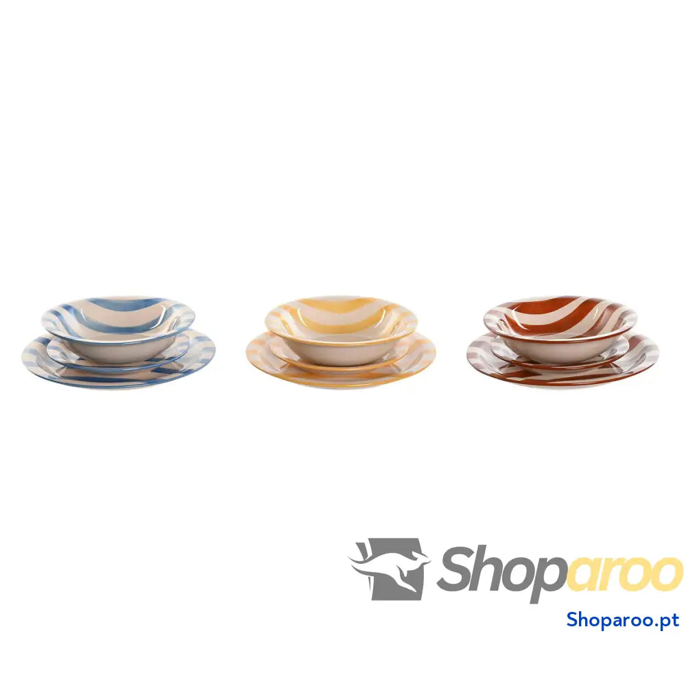 Louça Home ESPRIT Amarelo Azul Vermelho Grés Riscas Mediterrâneo 27,5 x 2,8 cm 18 Peças