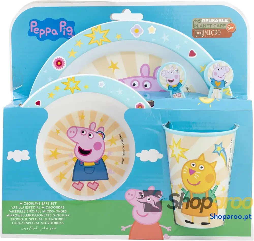 Louça reutilizável Peppa Pig; composto por copo; prato e tigela; não BPA