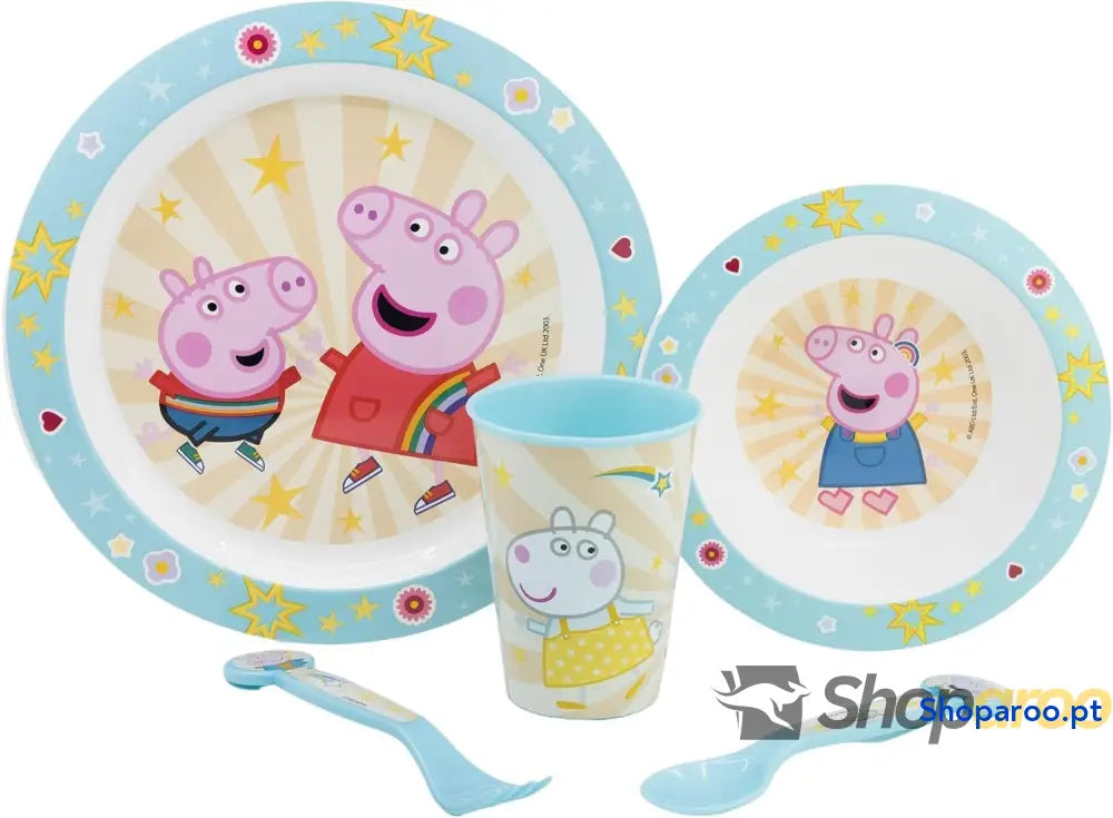 Louça reutilizável Peppa Pig; composto por copo; prato e tigela; não BPA