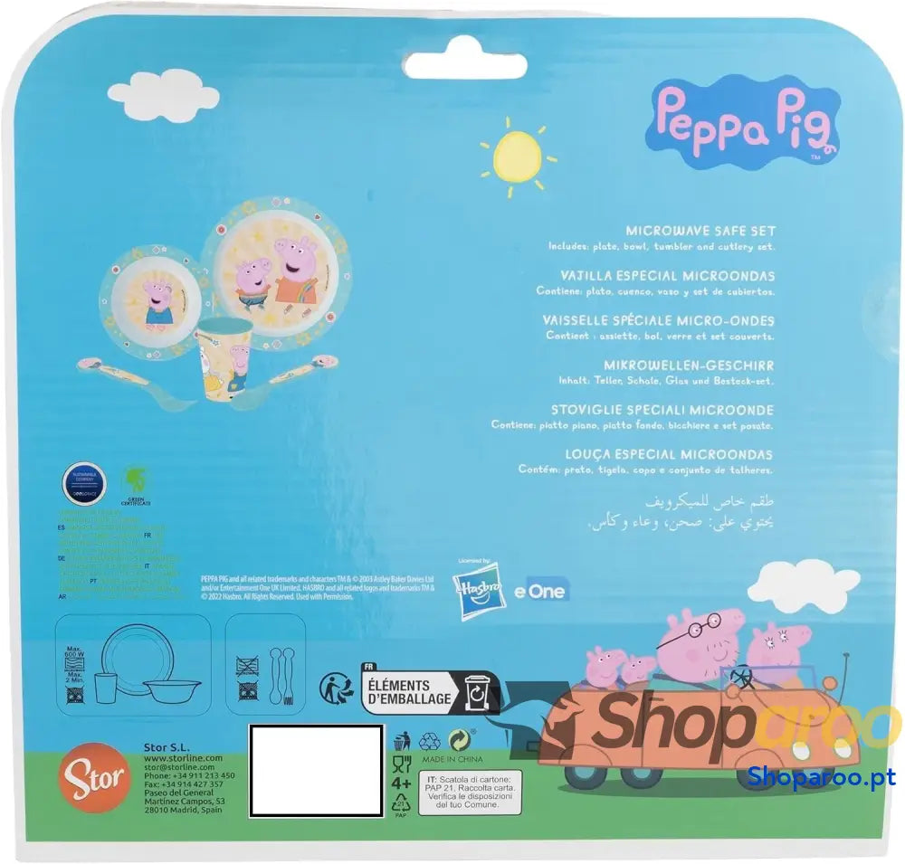 Louça reutilizável Peppa Pig; composto por copo; prato e tigela; não BPA