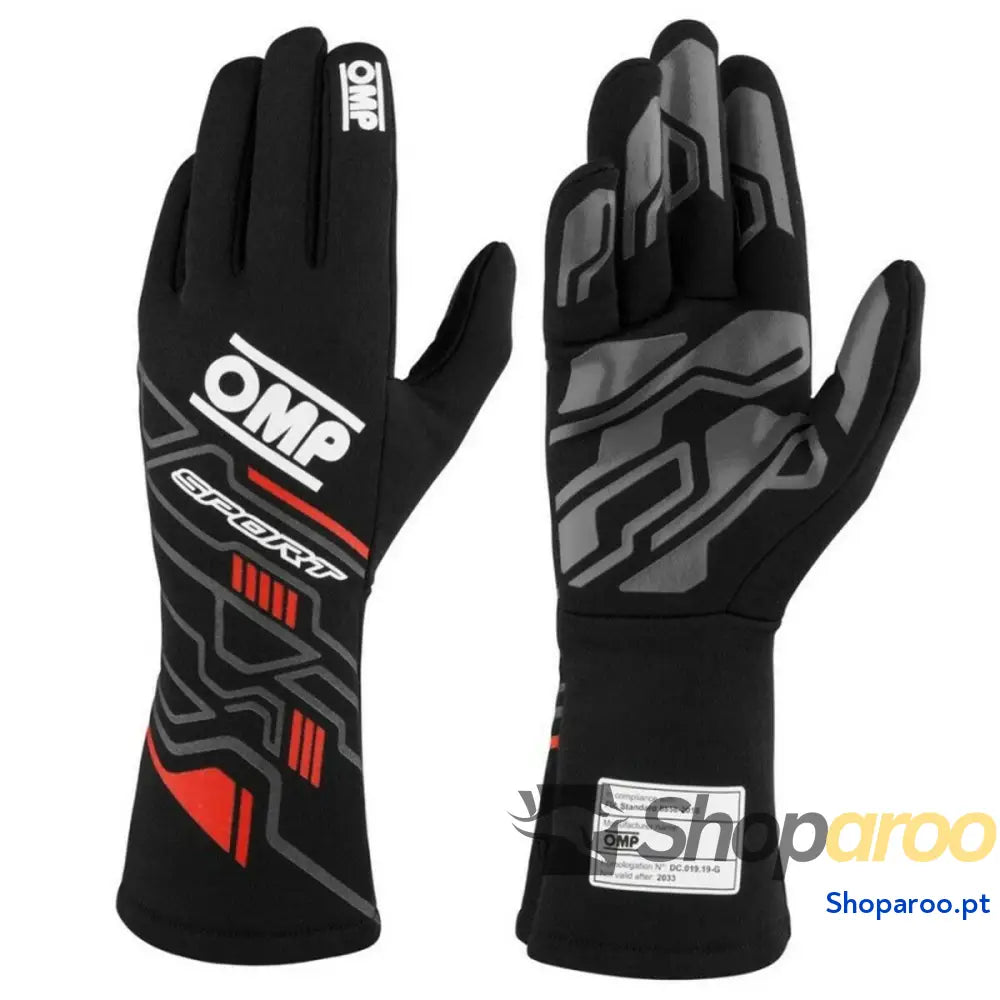 Luvas de karting OMP MY2025 Preto Vermelho FIA 8856-2018