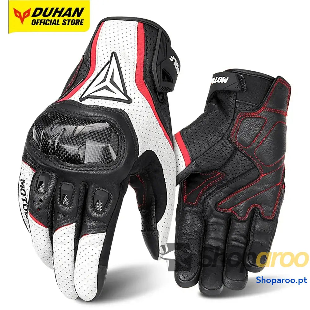 Luvas de moto em pele genuína respiráveis e à prova vento DUHAN