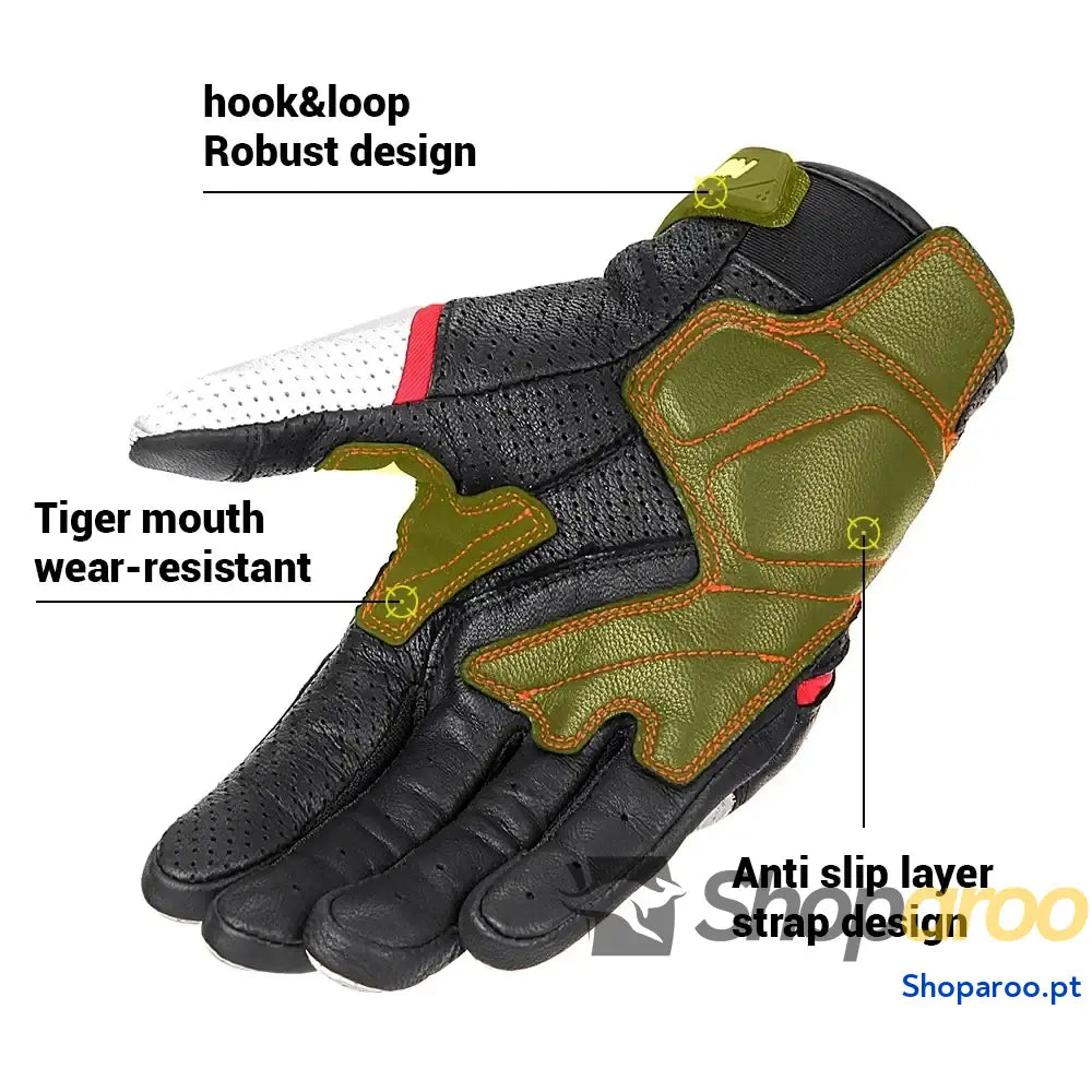 Luvas de moto em pele genuína respiráveis e à prova vento DUHAN