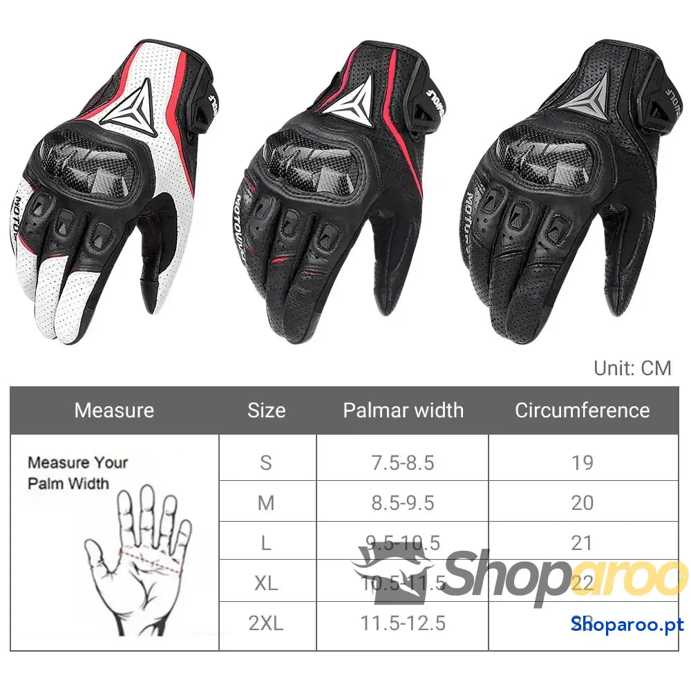 Luvas de moto em pele genuína respiráveis e à prova vento DUHAN