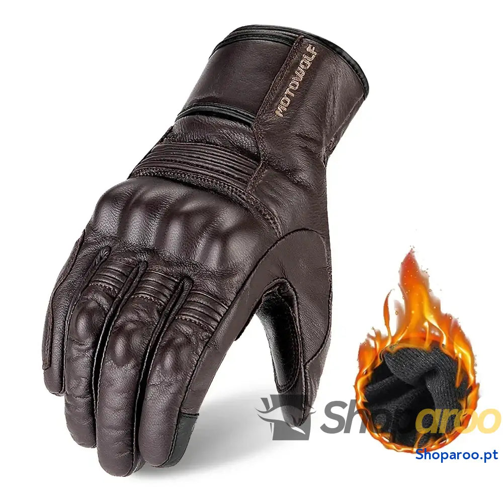 Luvas de moto em pele genuína respiráveis e à prova vento DUHAN