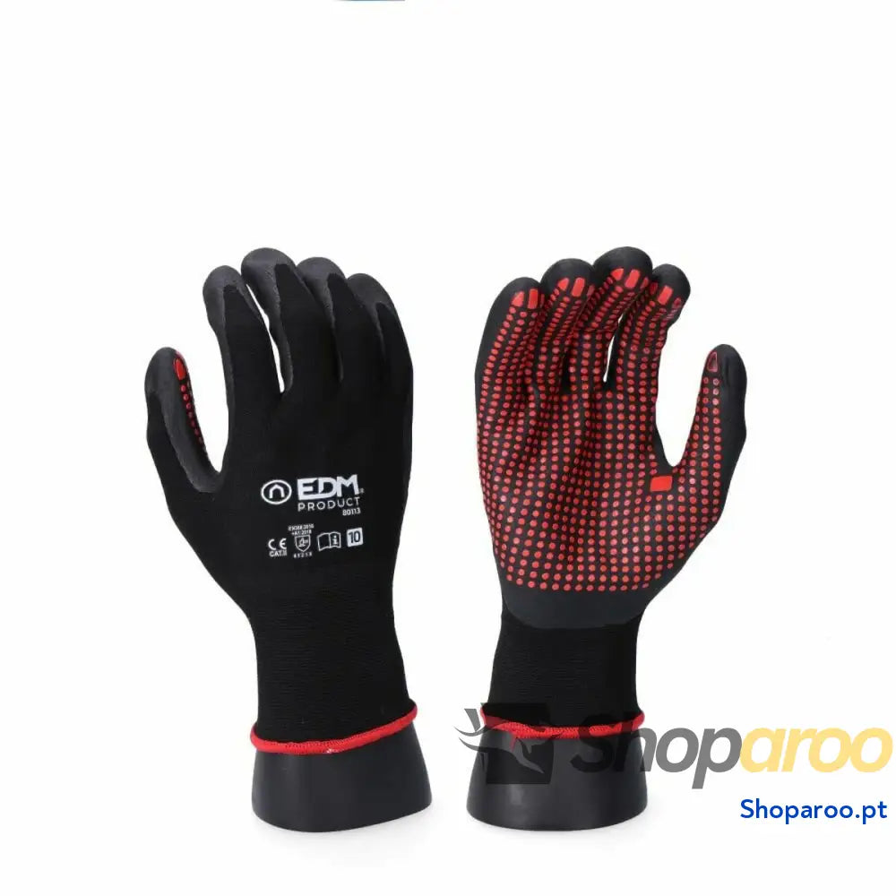 Luvas de Trabalho EDM Preto Licra Nitrila Metal Industriais