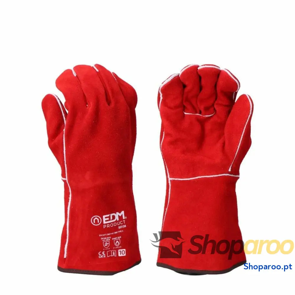 Luvas de Trabalho EDM Vermelho Kevlar Algodão Camurça Soldadores