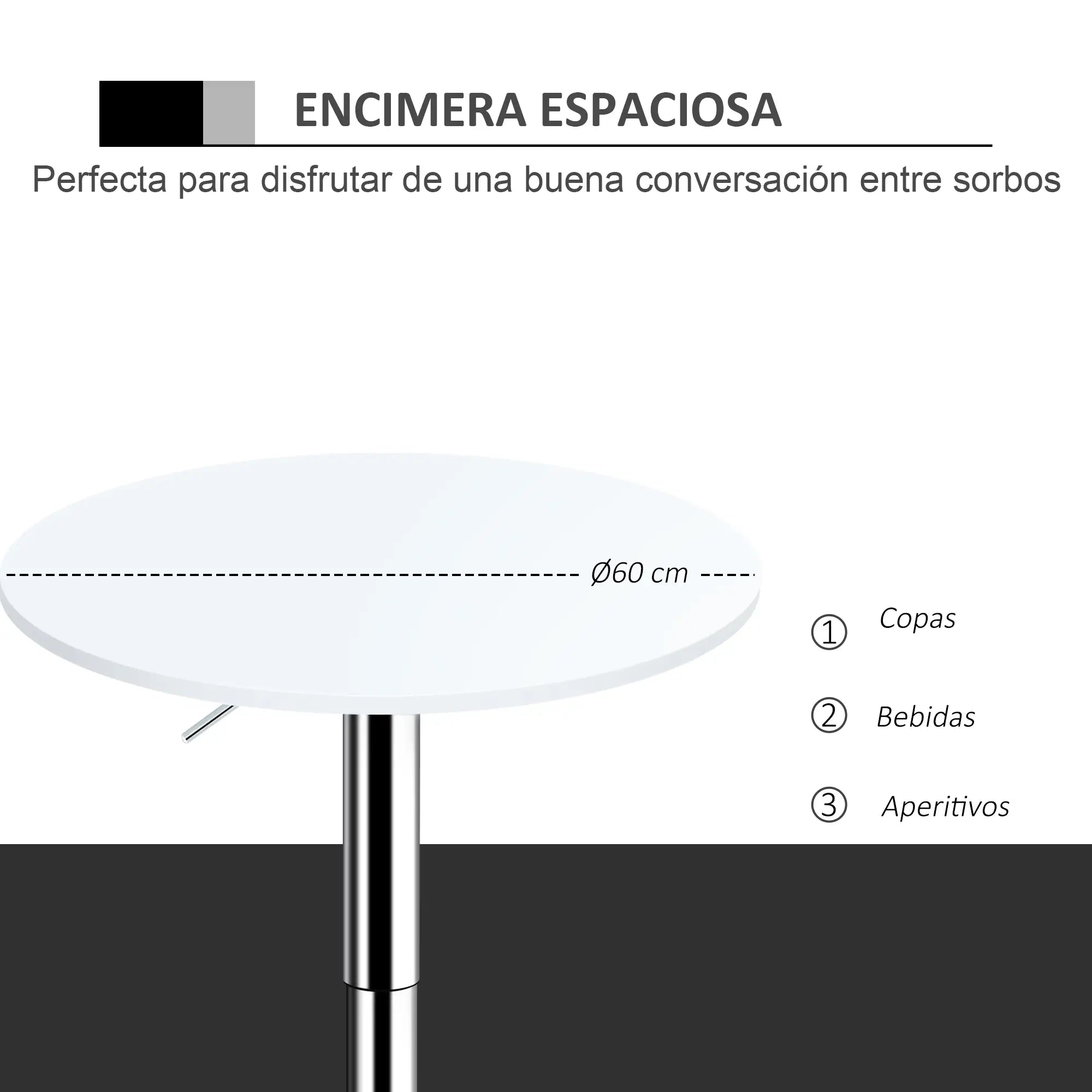 Mesa de bar ajustável branca com base redonda para cozinha ou sala de jantar