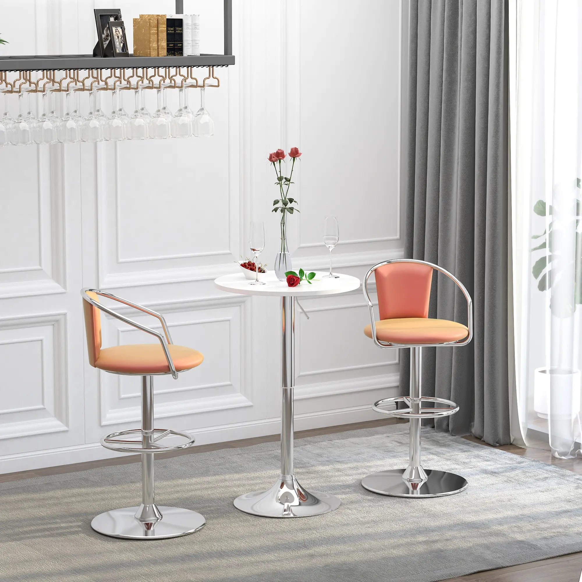 Mesa de bar ajustável branca com base redonda para cozinha ou sala de jantar