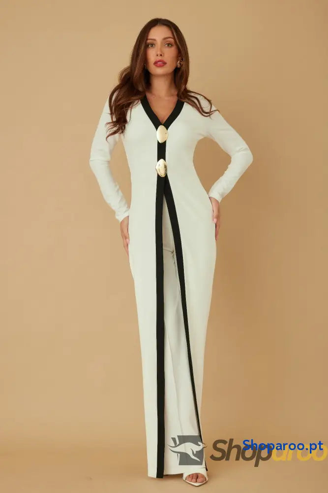 Macacão Longo Mirror Stone com Pedras Espelhadas e Decote Profundo