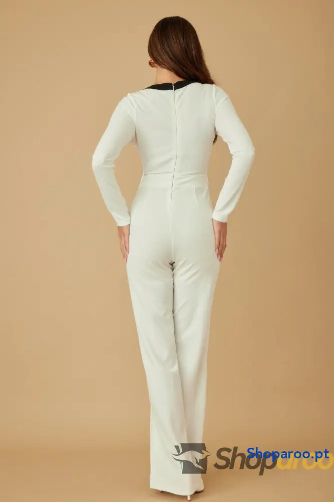 Macacão Longo Mirror Stone com Pedras Espelhadas e Decote Profundo