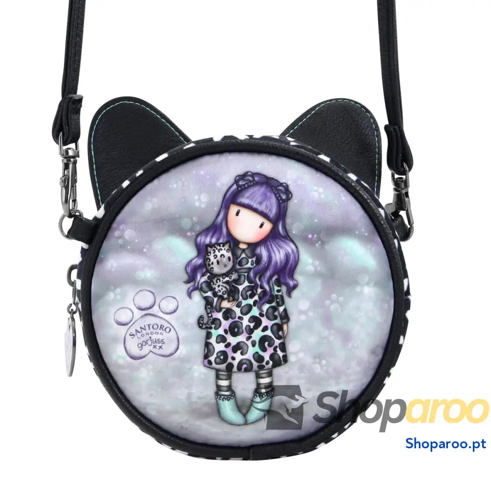 Mala a Tiracolo Gorjuss Smitten kitten Preto Branco (13,5 x 5,5 x 13,5 cm)