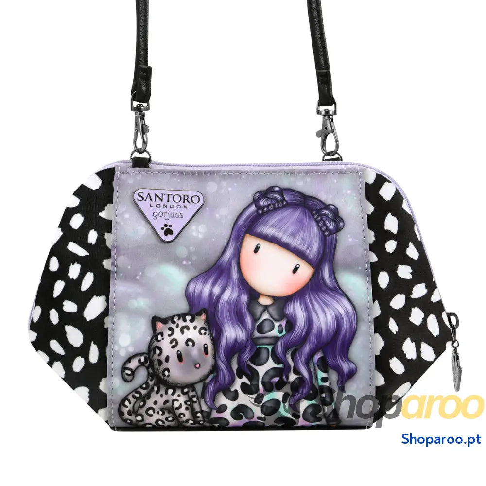 Mala a Tiracolo Gorjuss Smitten kitten Preto Branco (26 x 15,5 x 9,5 cm)