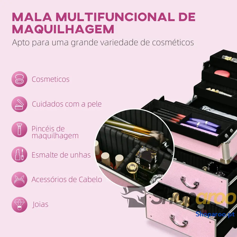 Mala de Maquilhagem Professional com Rodas e 6 Gavetas Preta