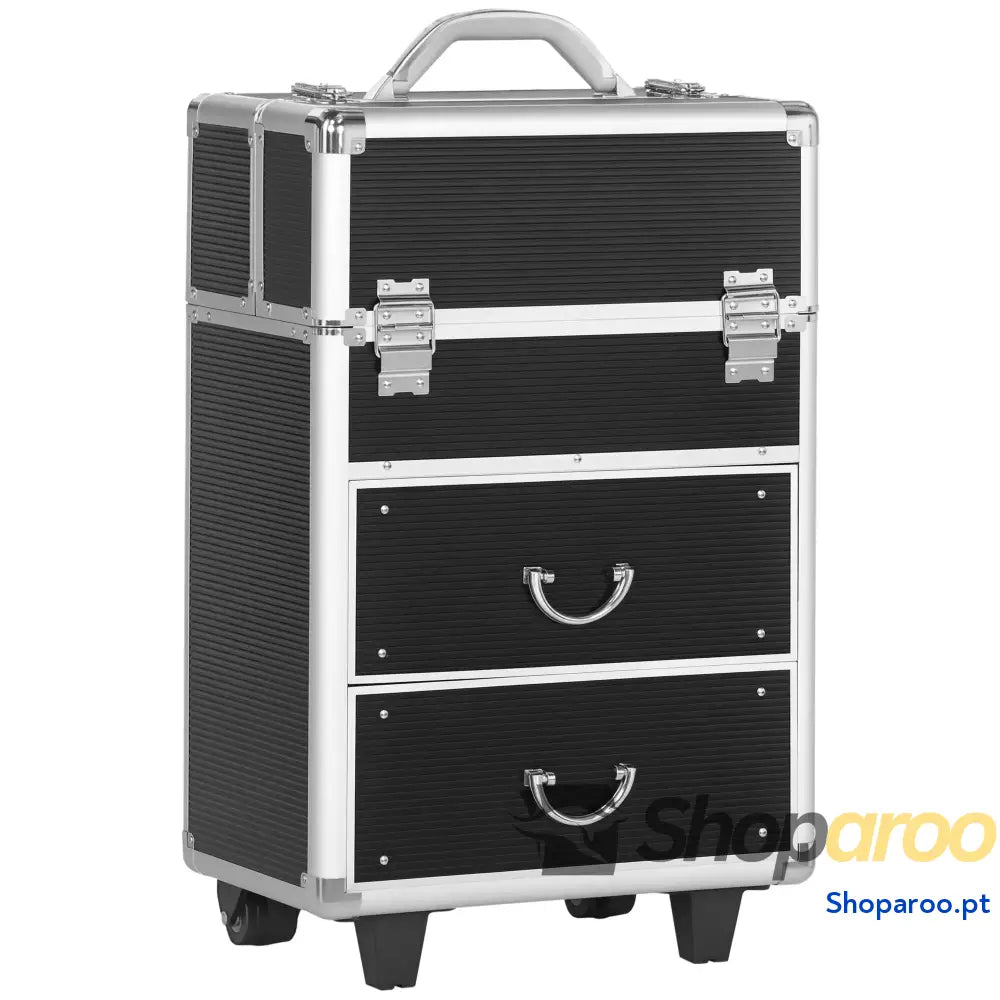 Mala de Maquilhagem Professional com Rodas e 6 Gavetas Preta