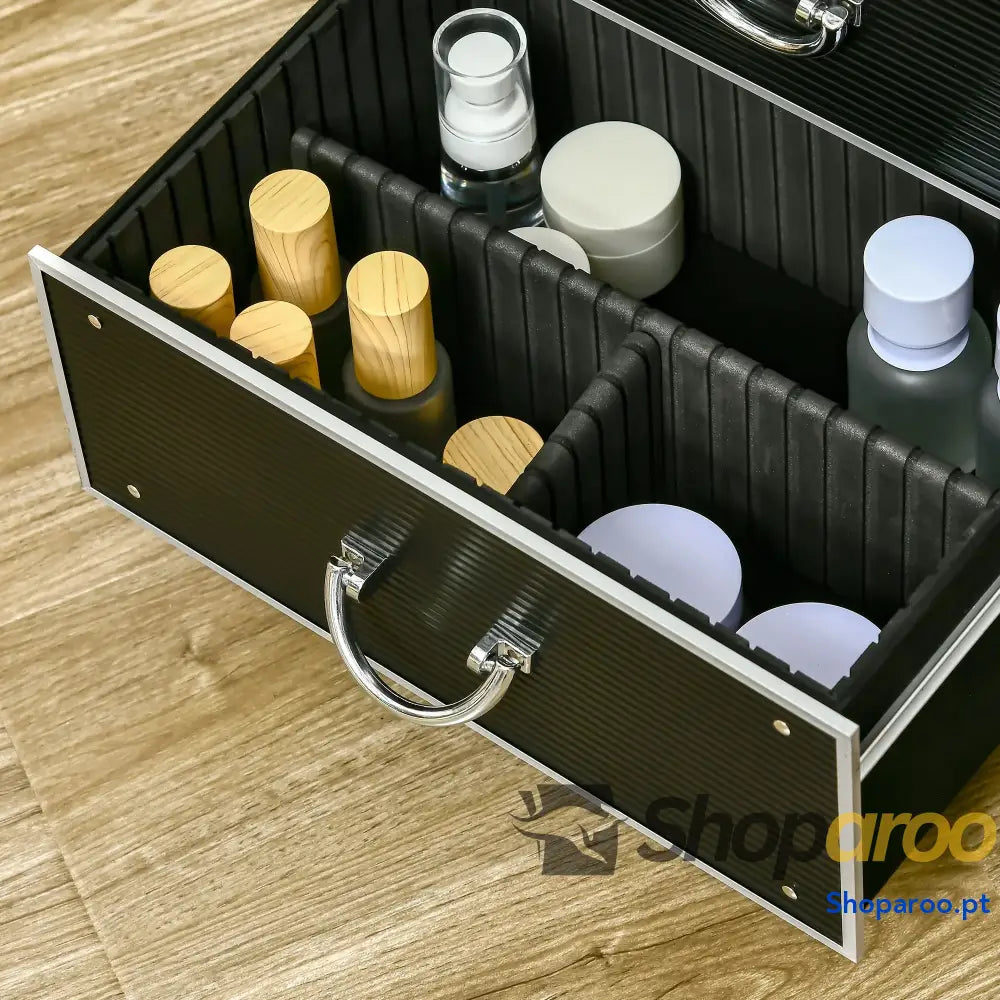Mala de Maquilhagem Professional com Rodas e 6 Gavetas Preta