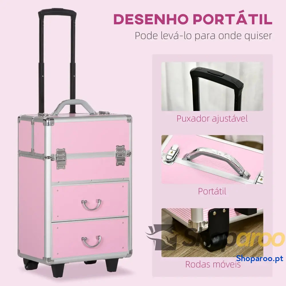 Mala de Maquilhagem Professional com Rodas e 6 Gavetas Preta