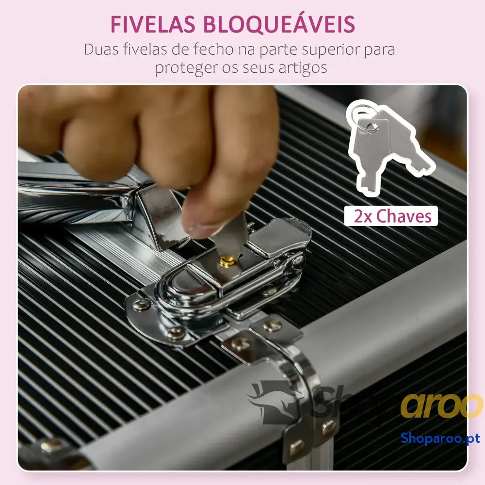 Mala de Maquilhagem Professional com Rodas e 6 Gavetas Preta