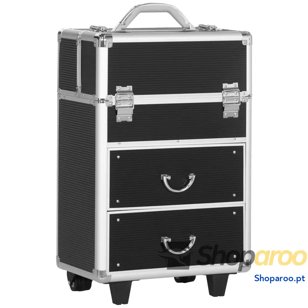 Mala de Maquilhagem Professional com Rodas e 6 Gavetas Preta
