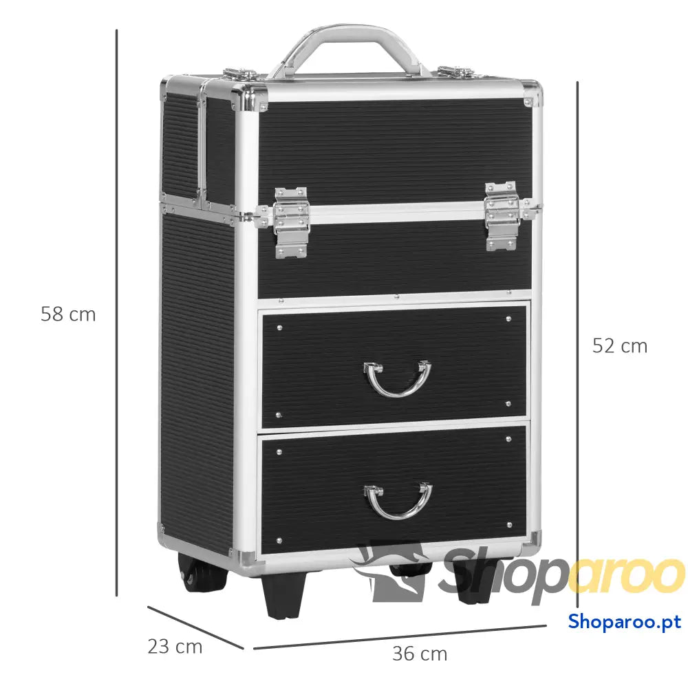 Mala de Maquilhagem Professional com Rodas e 6 Gavetas Preta