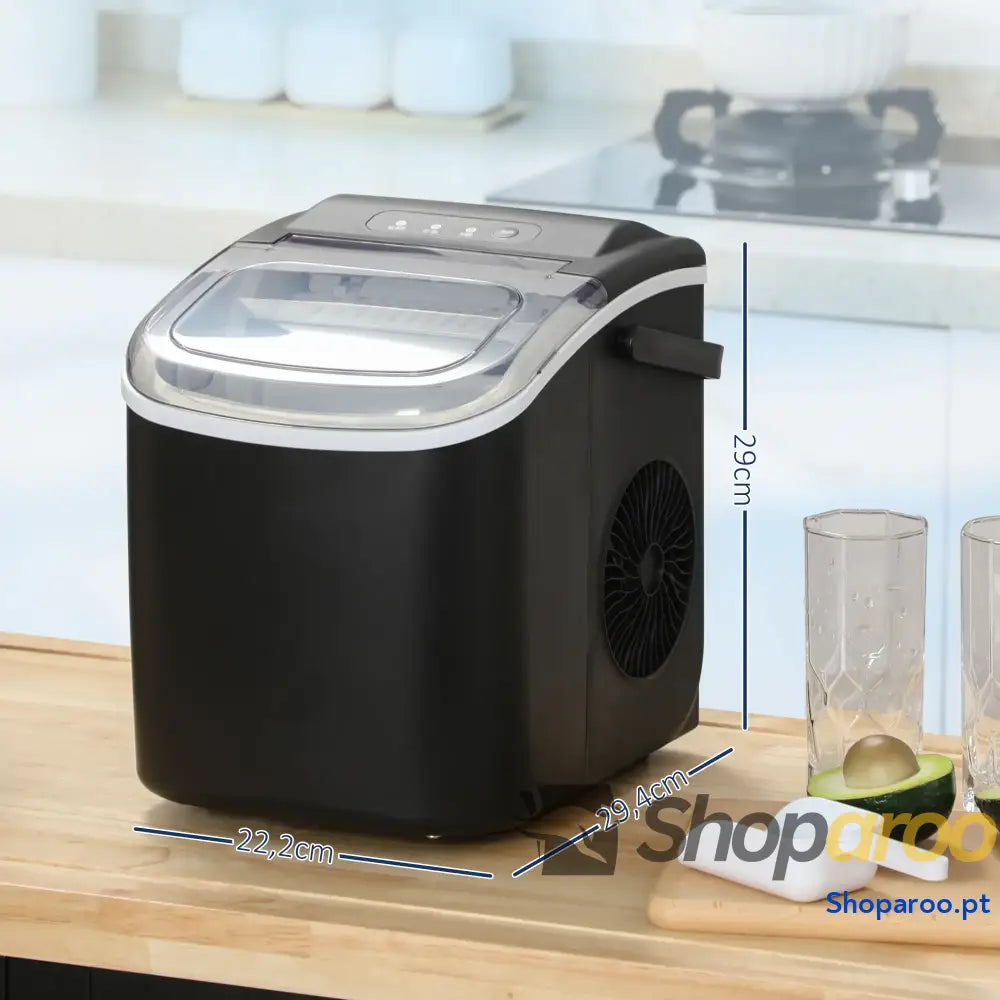 Máquina de Fazer Gelo Silenciosa 12 kg em 24 Horas 9 Cubos 6-12 Minutos Depósito Água 1,3 L 22,2x29,4x29 cm Preto