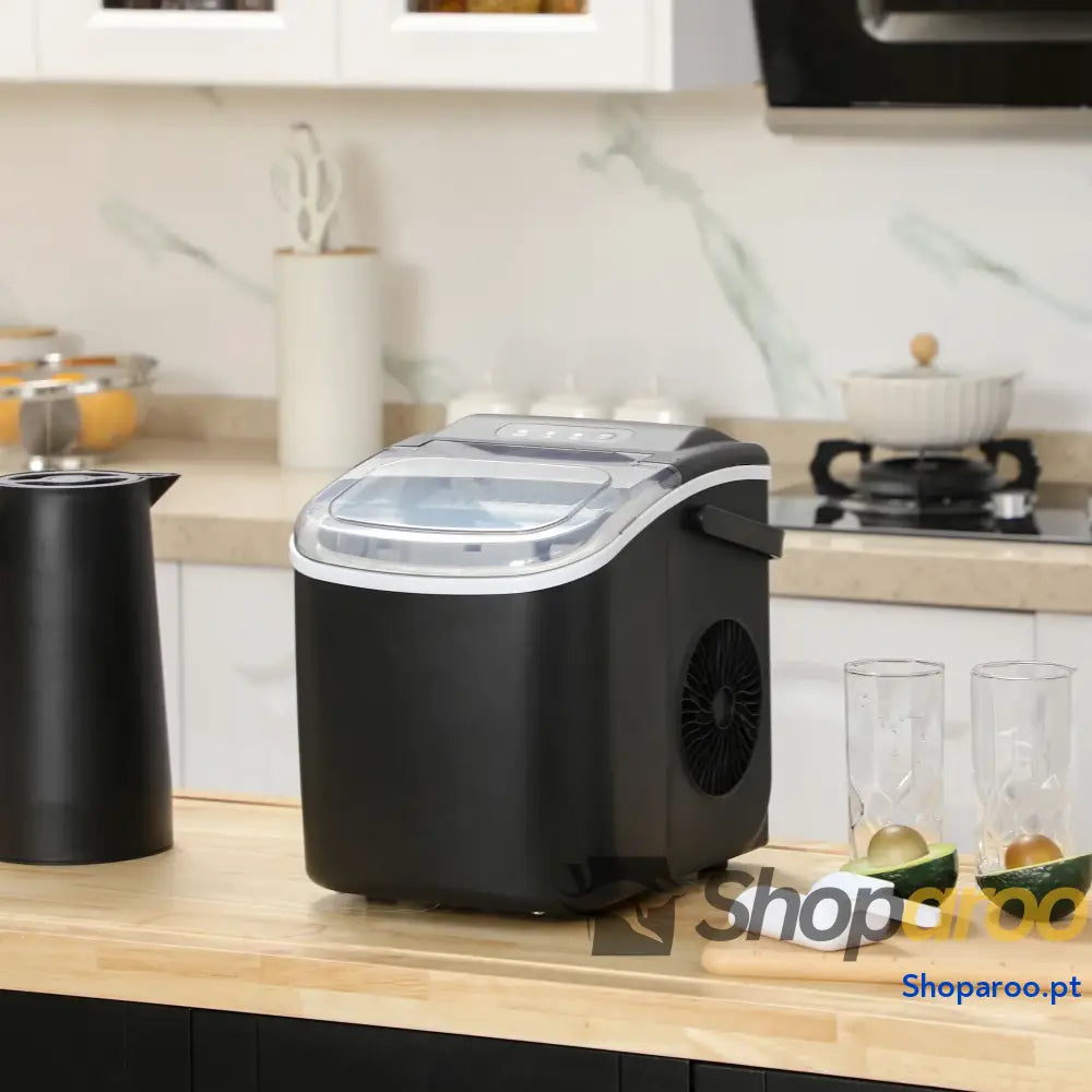 Máquina de Fazer Gelo Silenciosa 12 kg em 24 Horas 9 Cubos 6-12 Minutos Depósito Água 1,3 L 22,2x29,4x29 cm Preto