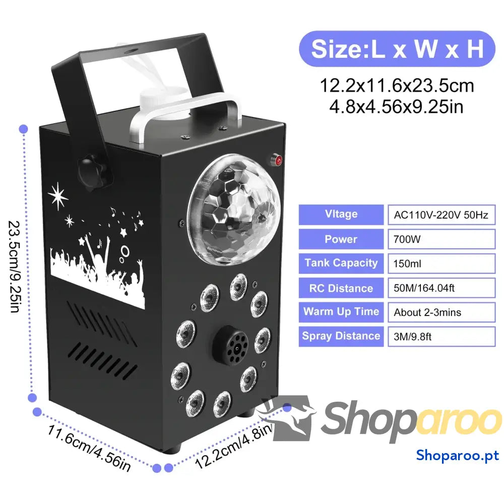 Máquina de fumo Nevoeiro Datewink 700W com LEDs RGB para festas