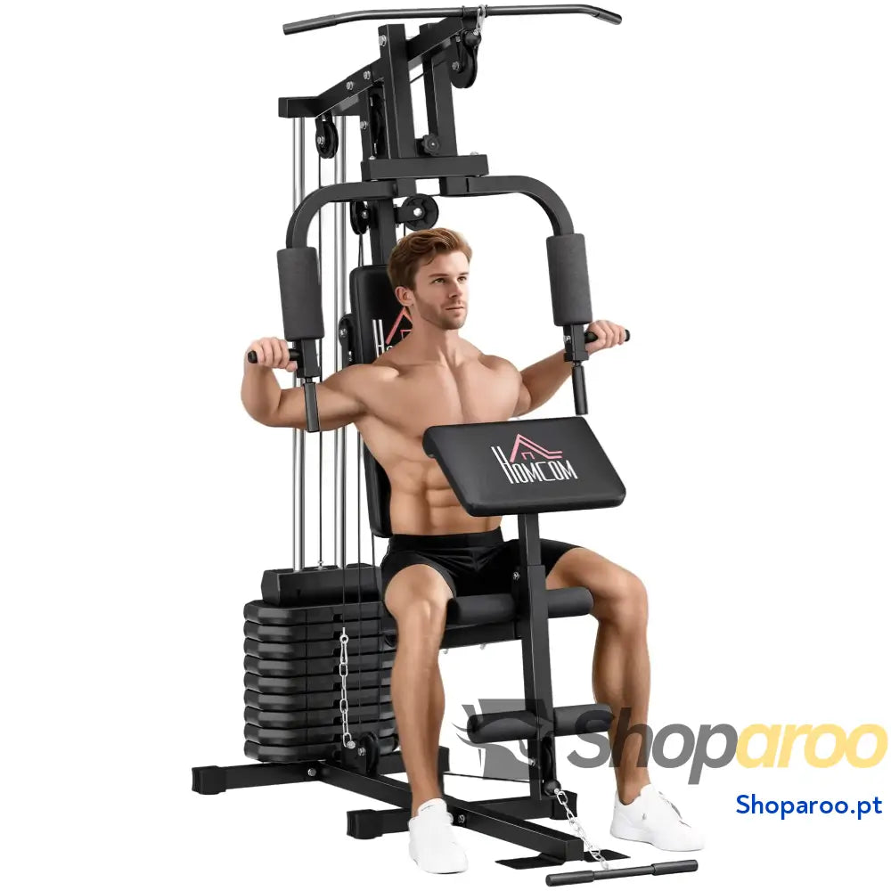 Máquina de Musculação com Placas Peso 45 kg Carga Máx. 100 para Treino Fitness em Casa Ginásio Preto