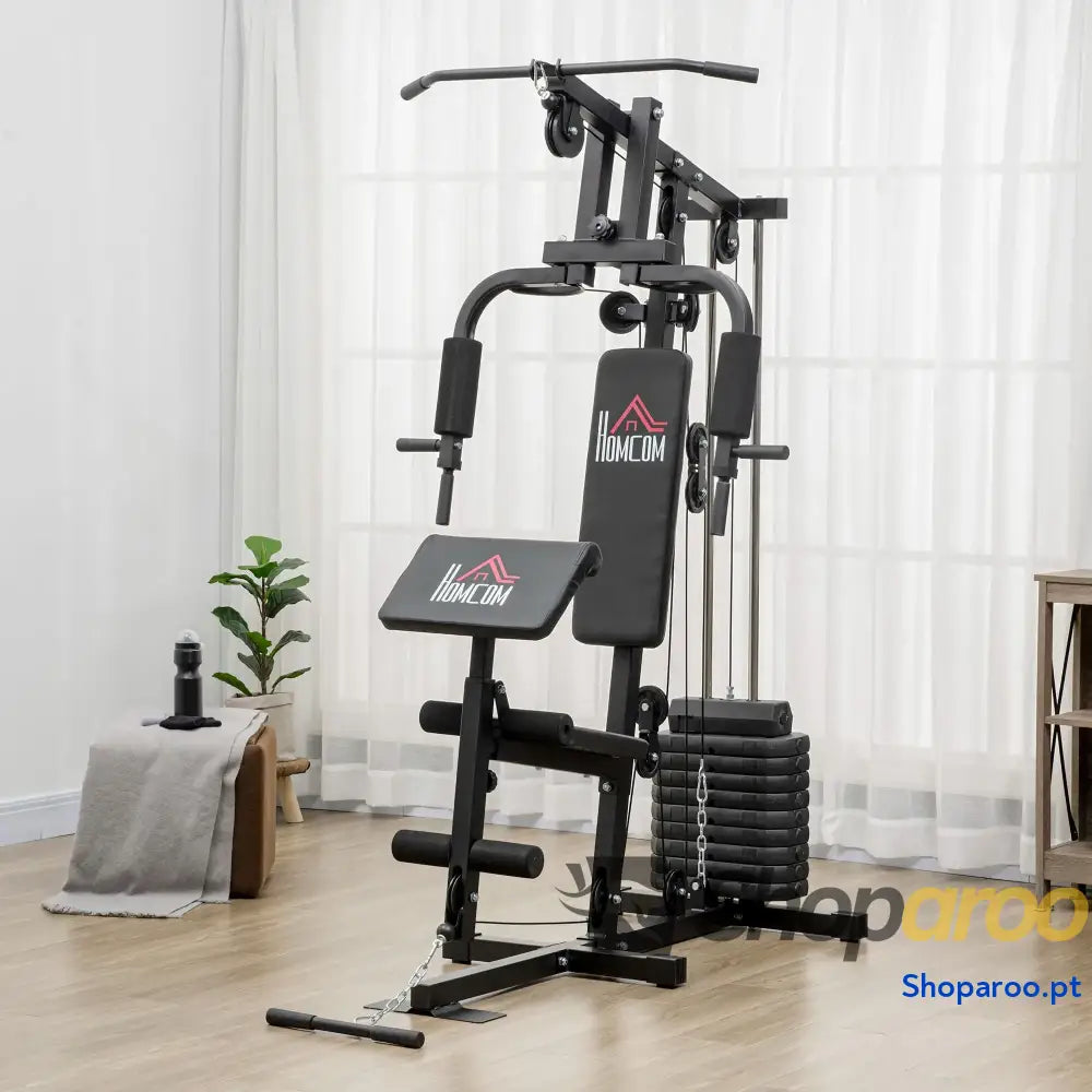 Máquina de Musculação com Placas Peso 45 kg Carga Máx. 100 para Treino Fitness em Casa Ginásio Preto