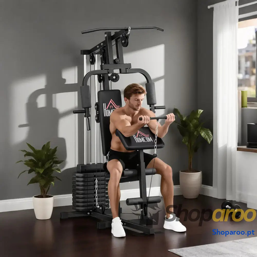 Máquina de Musculação com Placas Peso 45 kg Carga Máx. 100 para Treino Fitness em Casa Ginásio Preto