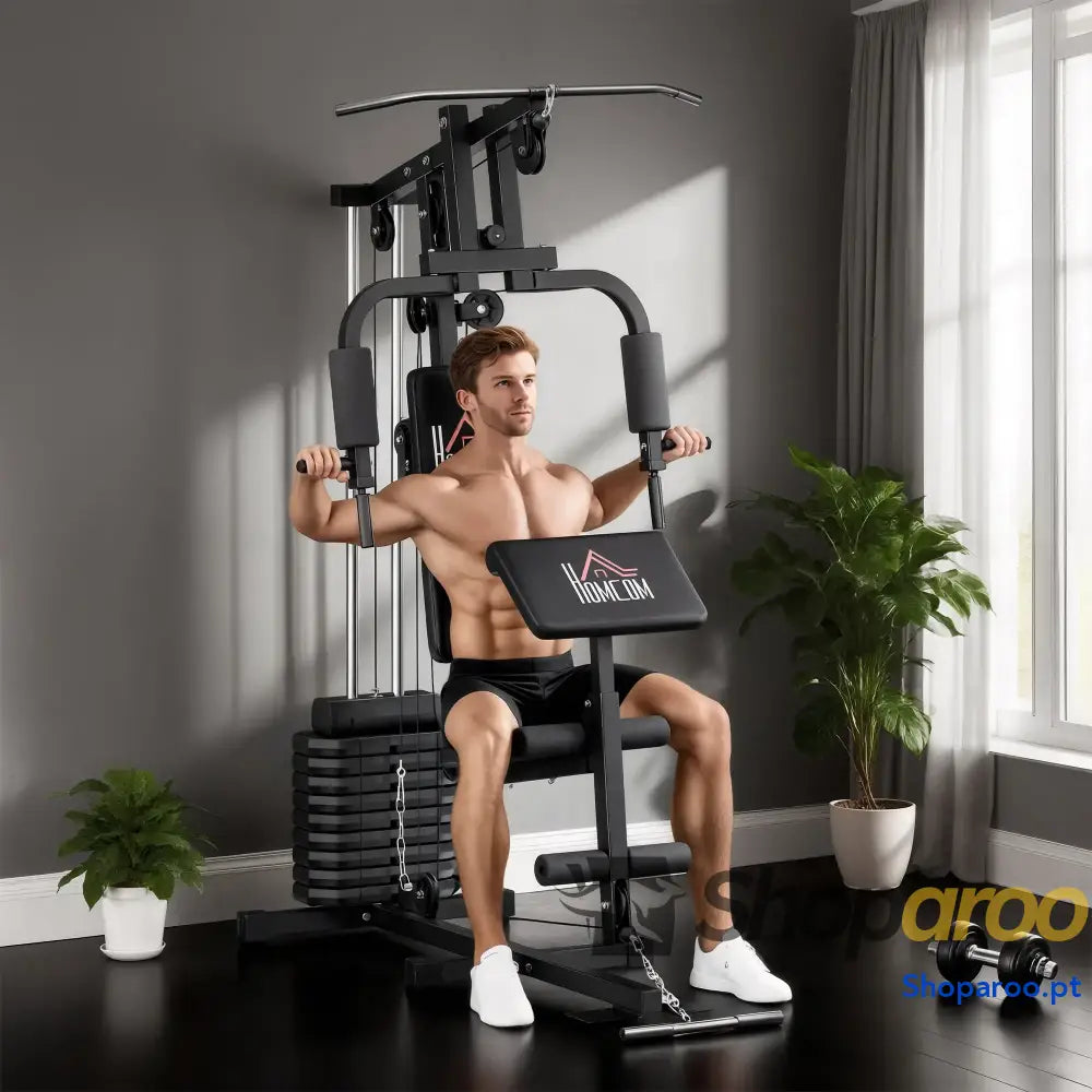 Máquina de Musculação com Placas Peso 45 kg Carga Máx. 100 para Treino Fitness em Casa Ginásio Preto