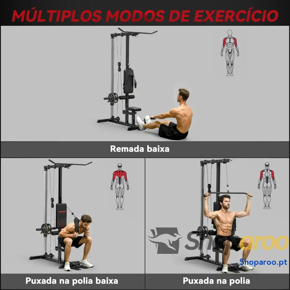 Máquina de Musculação Estação com Assento Ajustável 100 kg Preto