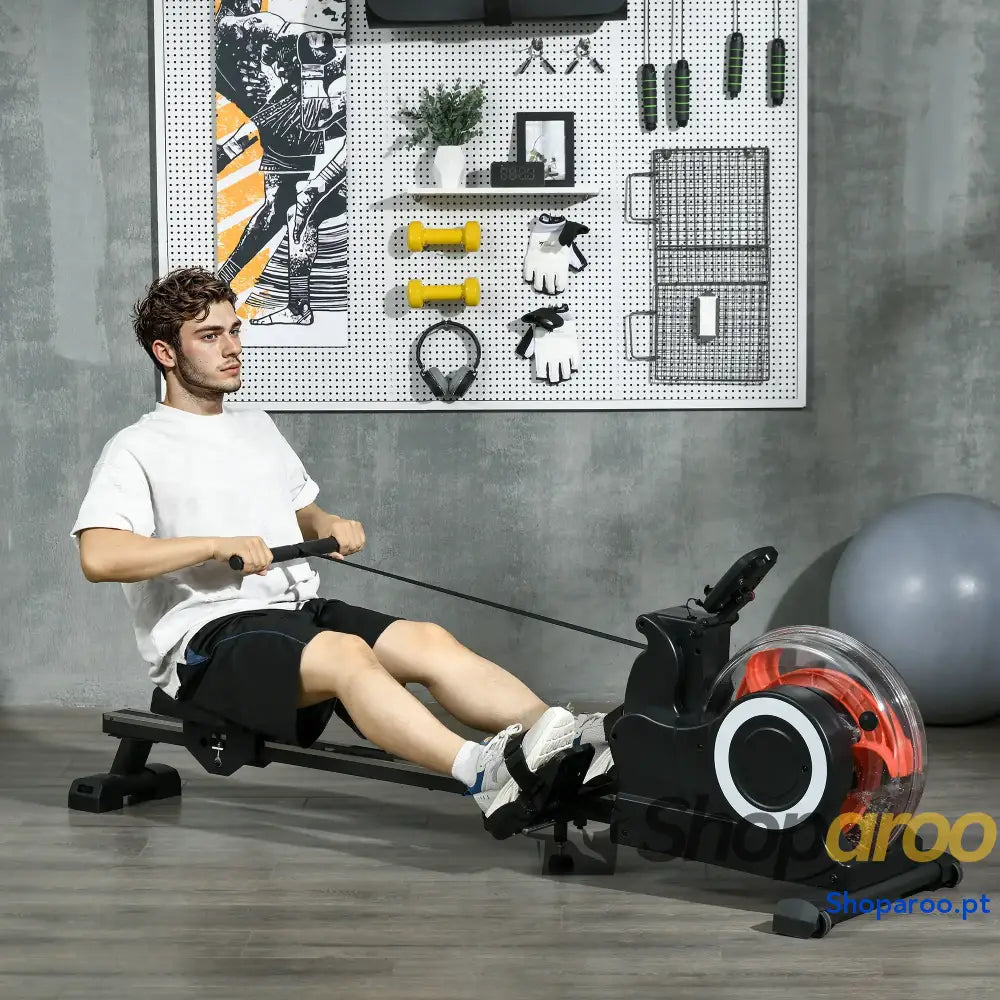 Máquina de Remo com 6 Níveis de Resistência Máquina de Remo Dobrável com Ecrã LCD Máquina de Remar para Treino Preto