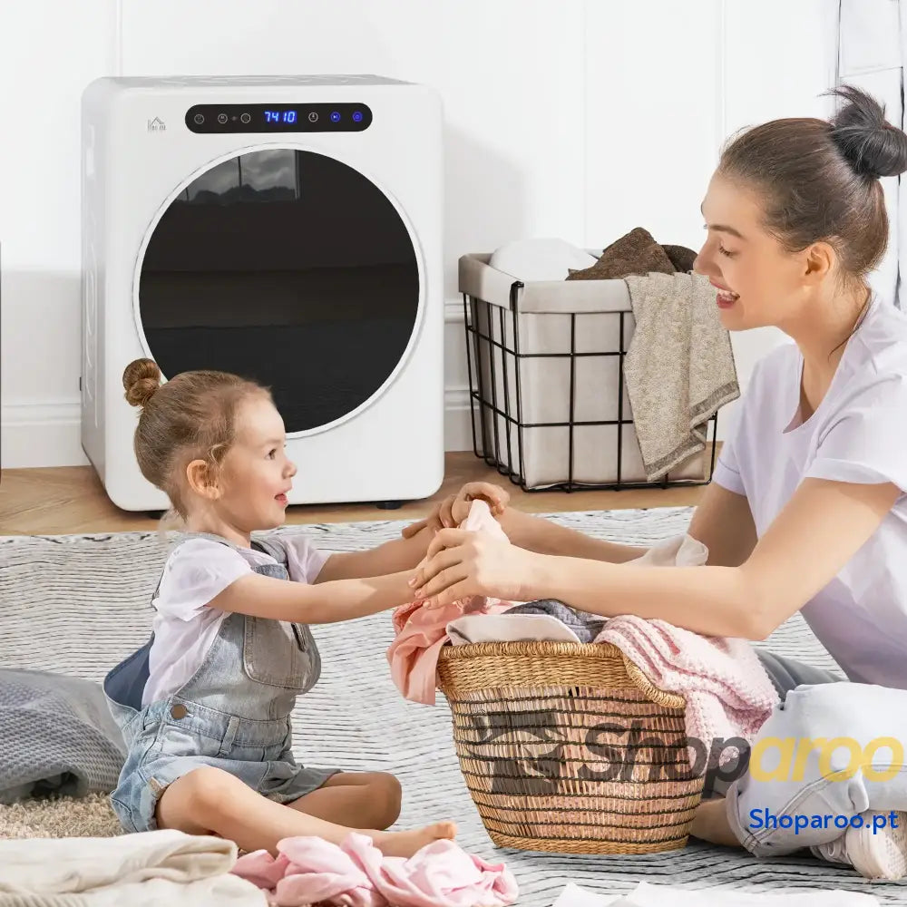 Máquina de Secar 4 KG 1000W Função Antirrugas Esterilizar Temporizador Ecrã LED Tátil Tambor Aço Inoxidável 49x43x61 cm