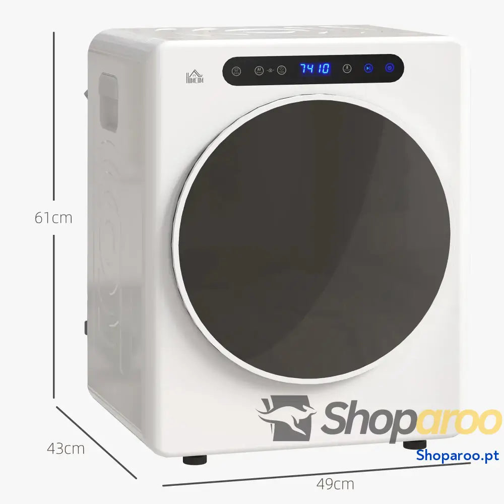 Máquina de Secar 4 KG 1000W Função Antirrugas Esterilizar Temporizador Ecrã LED Tátil Tambor Aço Inoxidável 49x43x61 cm