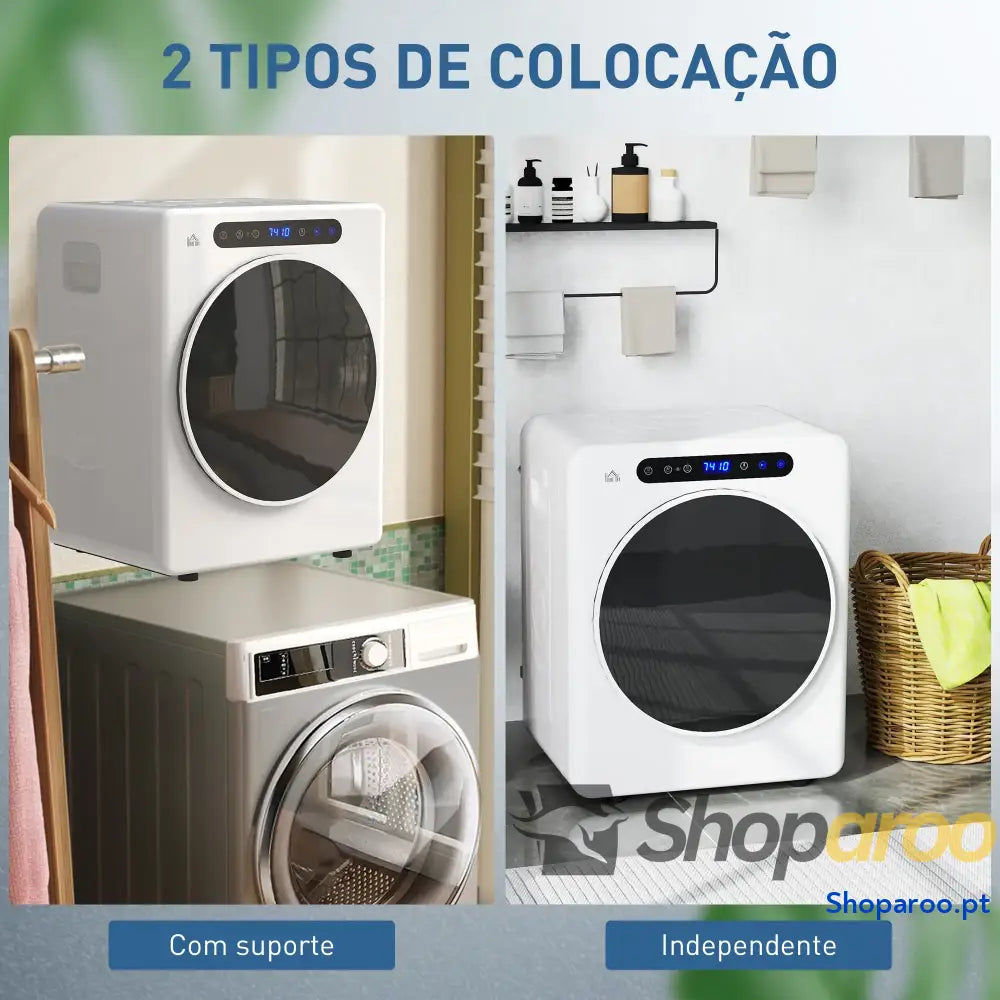 Máquina de Secar 4 KG 1000W Função Antirrugas Esterilizar Temporizador Ecrã LED Tátil Tambor Aço Inoxidável 49x43x61 cm