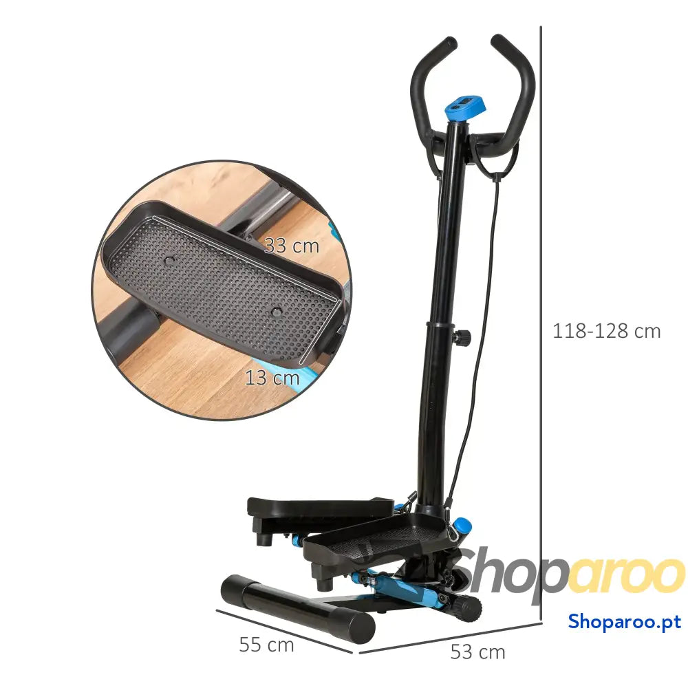 Máquina de Step Fitness com Guiador Ajustável em Altura Tela LCD Bandas Elásticas Pedais Antiderrapantes Equipamento