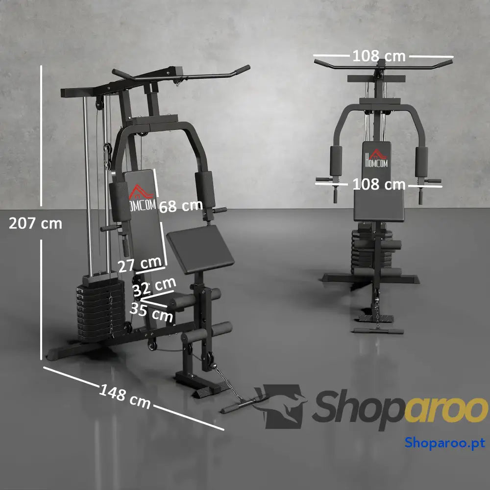 Máquina Multi Estação de Musculação com Estribo para Pernas e Placas Peso 45kg Treinamento Fitness em Casa Academia