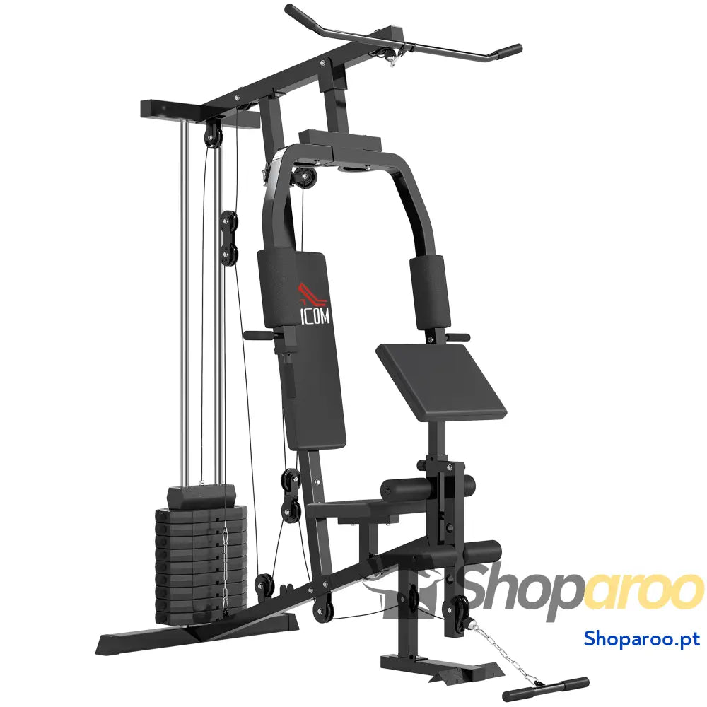 Máquina Multi Estação de Musculação com Estribo para Pernas e Placas Peso 45kg Treinamento Fitness em Casa Academia