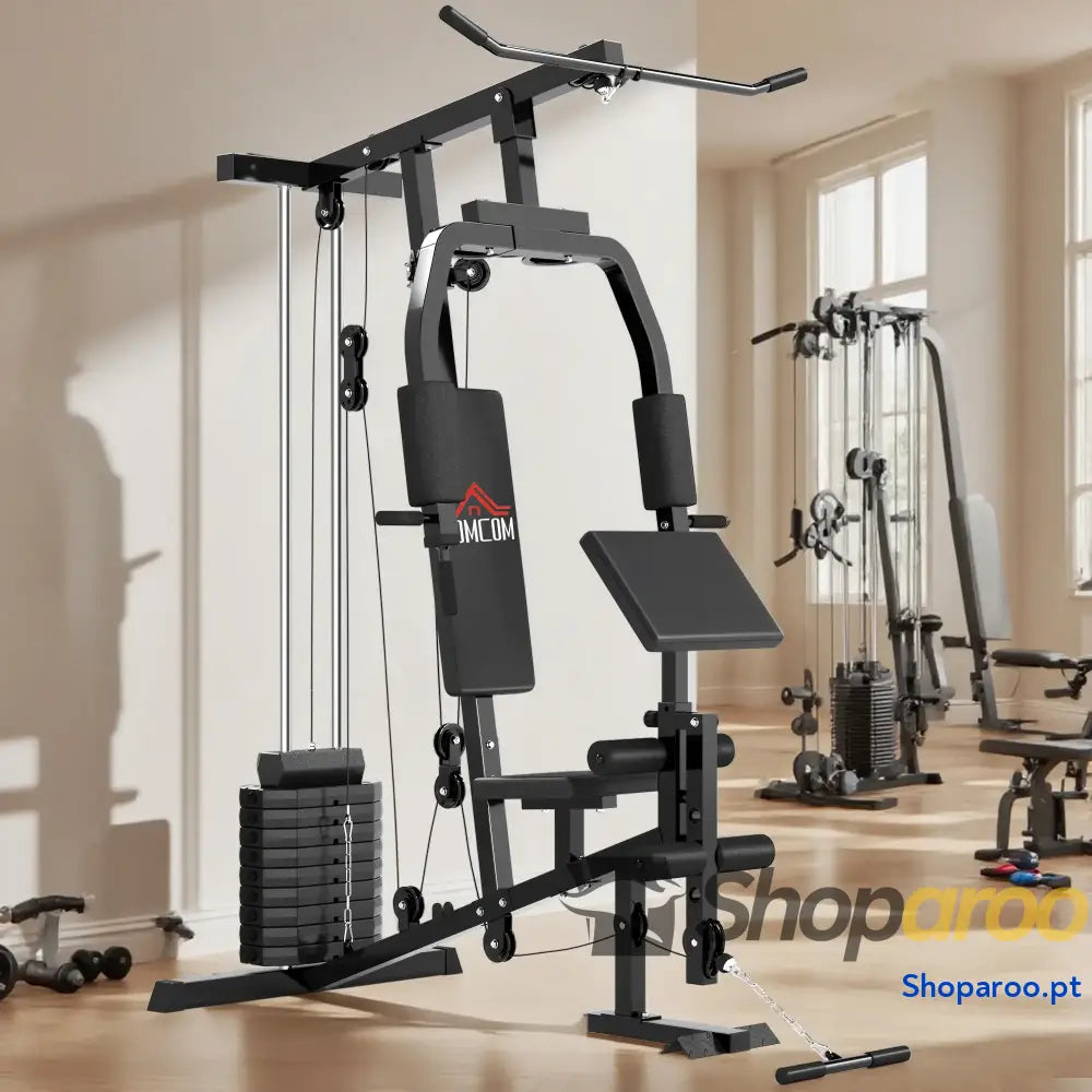 Máquina Multi Estação de Musculação com Estribo para Pernas e Placas Peso 45kg Treinamento Fitness em Casa Academia